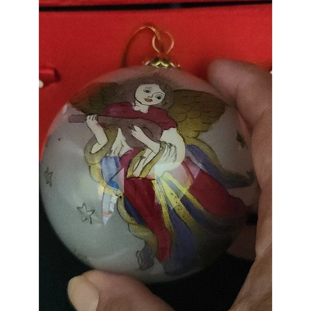 2 Vtg 1998 Pier 1 Li Bien Mouth Blown Glass Christmas Angel Ornaments W/Box